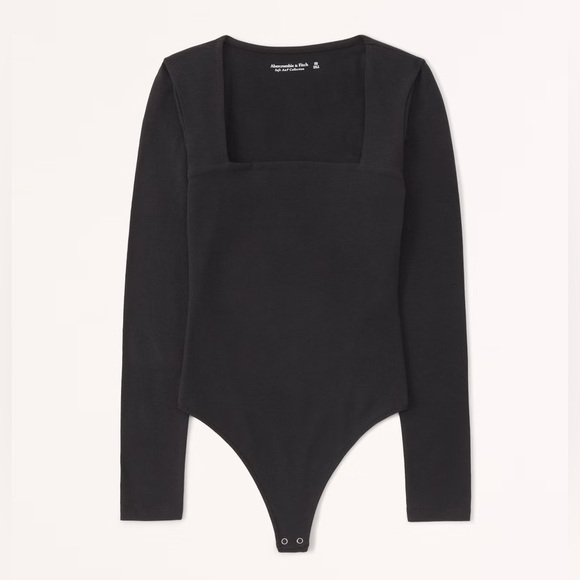 Abercrombie S black Long-Sleeve Cotton Seamless Fabric Squareneck Bodysuit - Picture 1 of 2